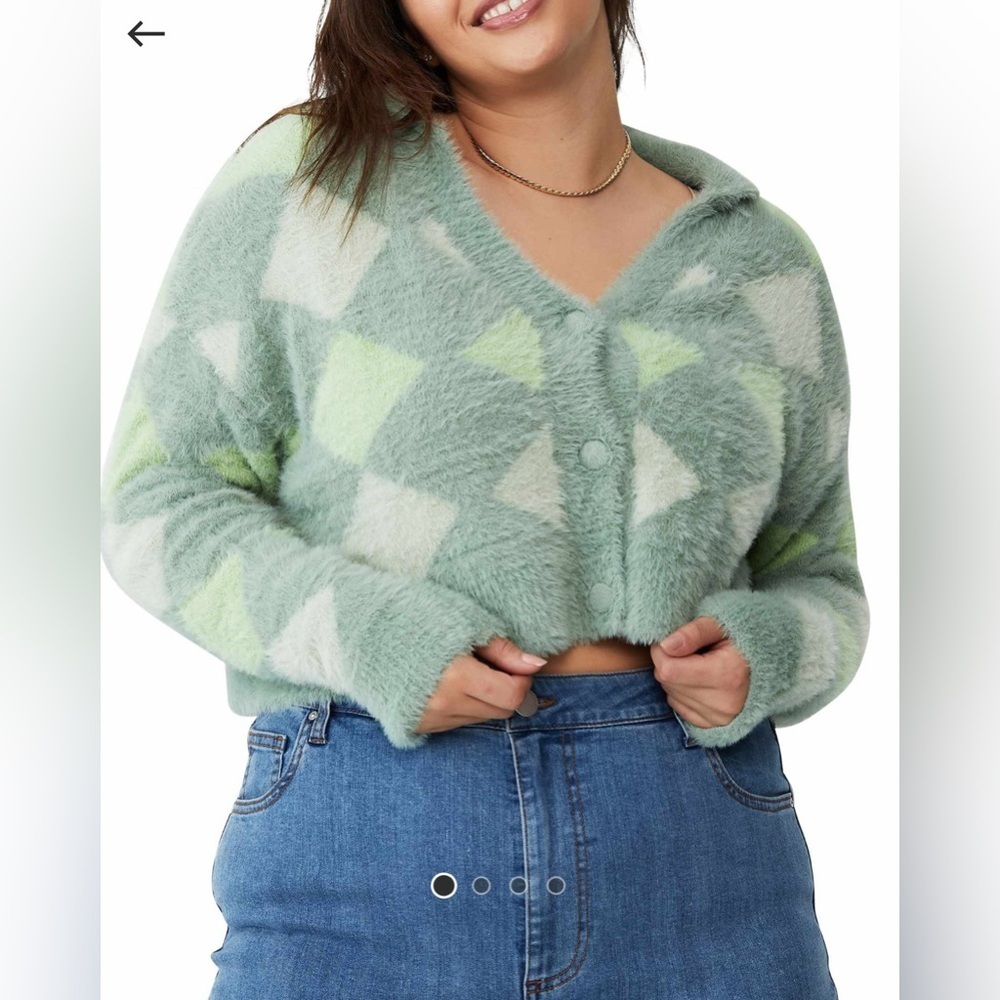 COTTON ON Super Fuzzy Soft Furry Sweater Cropped Argyle Preppy Size Large - Picture 3 of 8